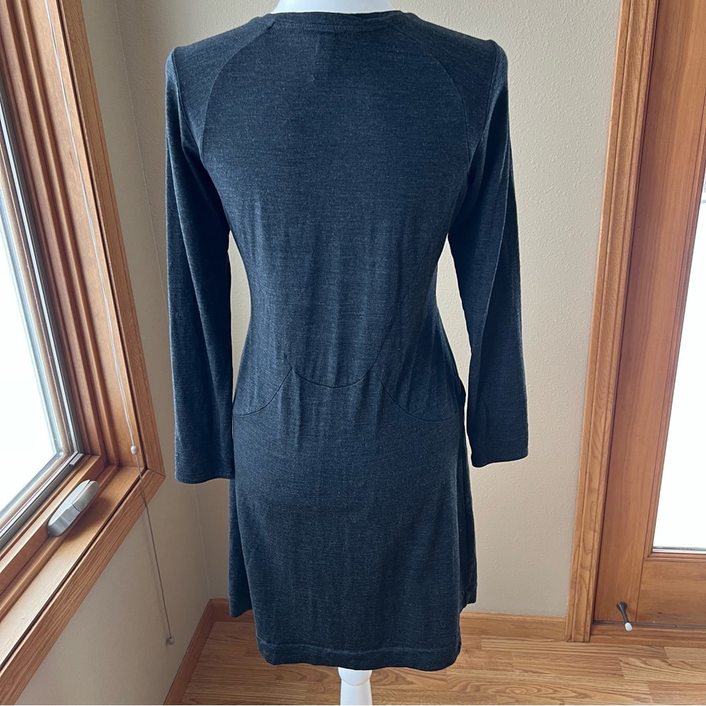 ibex Dress Women’s S 100% Merino Wool Assymetrical Snaps Pockets Dark Gray Black - Picture 3 of 16
